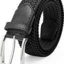 FAIRWIN Men's Golf Belt, Stretch Braided Elastic Woven Casual Jeans Belts 1 3/8" Nylon Web Work Belts for Men (Black, M)