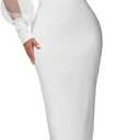 Ekaliy Women's See Through Bodycon Dress Sheer Mesh Long Puff Lantern Sleeve Dress Sexy Club Party Midi Dress Clubwear, Size XL