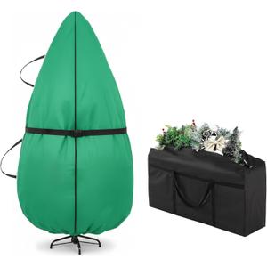 Upright Christmas Tree Bag 7.5 ft /8 ft Christmas Tree Covers for Upright Storage with Zipper & Adjustable Straps with Xmas Ornament Storage Bag Green(medium)