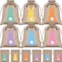 HIPIHOM 24pcs Easter Burlap Bags, Bunny Jute Gift Bags with Drawstring for Candy, Birthday, Wedding Party Favors, Decoration Supplies, 3.9x5.9IN (Brown)