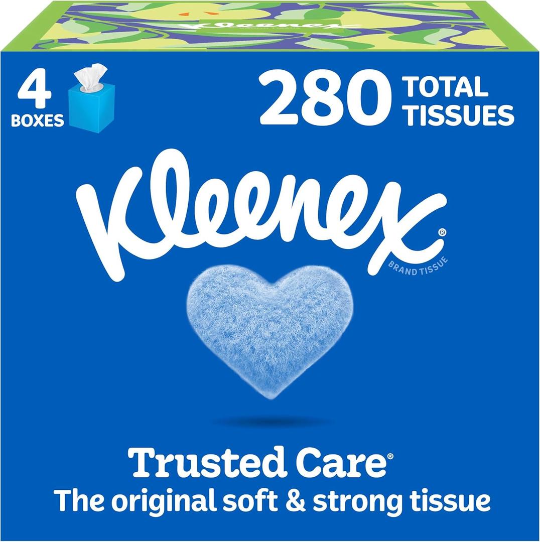 Kleenex Trusted Care Facial Tissues, 4 Cube Boxes, 70 Tissues per Box, 2-Ply (280 Total)
