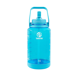 Takeya Tritan 64 oz Motivational Water Bottle with Straw Lid - Durable, BPA-Free - With Time Marker - Leakproof & Non-Slip Bumper - Breezy Blue