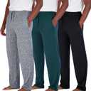 Real Essentials 3 Pack: Men's Soft Pajama Lounge Pants with Drawstring & Pockets - 4-Way Stretch & Wicking-Big & Tall (Medium)