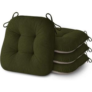 AddGrace Chair Cushions for Dining Chairs Set of 4 Non-Slip Kitchen Seat Cushions with Ties Tufted Thick Seat Pads for Indoor Kitchen Dining Furniture 17"x16"x3" Dark Green
