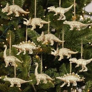 Fiwochic 12 Pcs Gold Dinosaur Christmas Tree Ornaments 3D Xmas Hanging Dino Ornament Monsters Dinosaur Decor Animal Cute Plastic Decorations for Christmas Tree Gifts Birthday Party