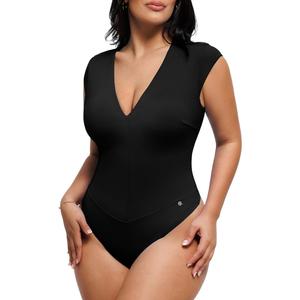 Popilush Shapewear Bodysuits for Women Deep V Neck Cap Sleeve Thong Body Suit Tummy Control Plus Size Going Out Tops
(XL)