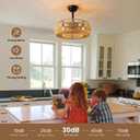 MOOONICHE 20" Boho Caged Ceiling Fan with Lights Remote Control, Rattan Cage Low Profile Bladeless Ceiling Fan, Farmhouse Ceiling Fans with Light for Kitchen, Bedroom, Dining Room