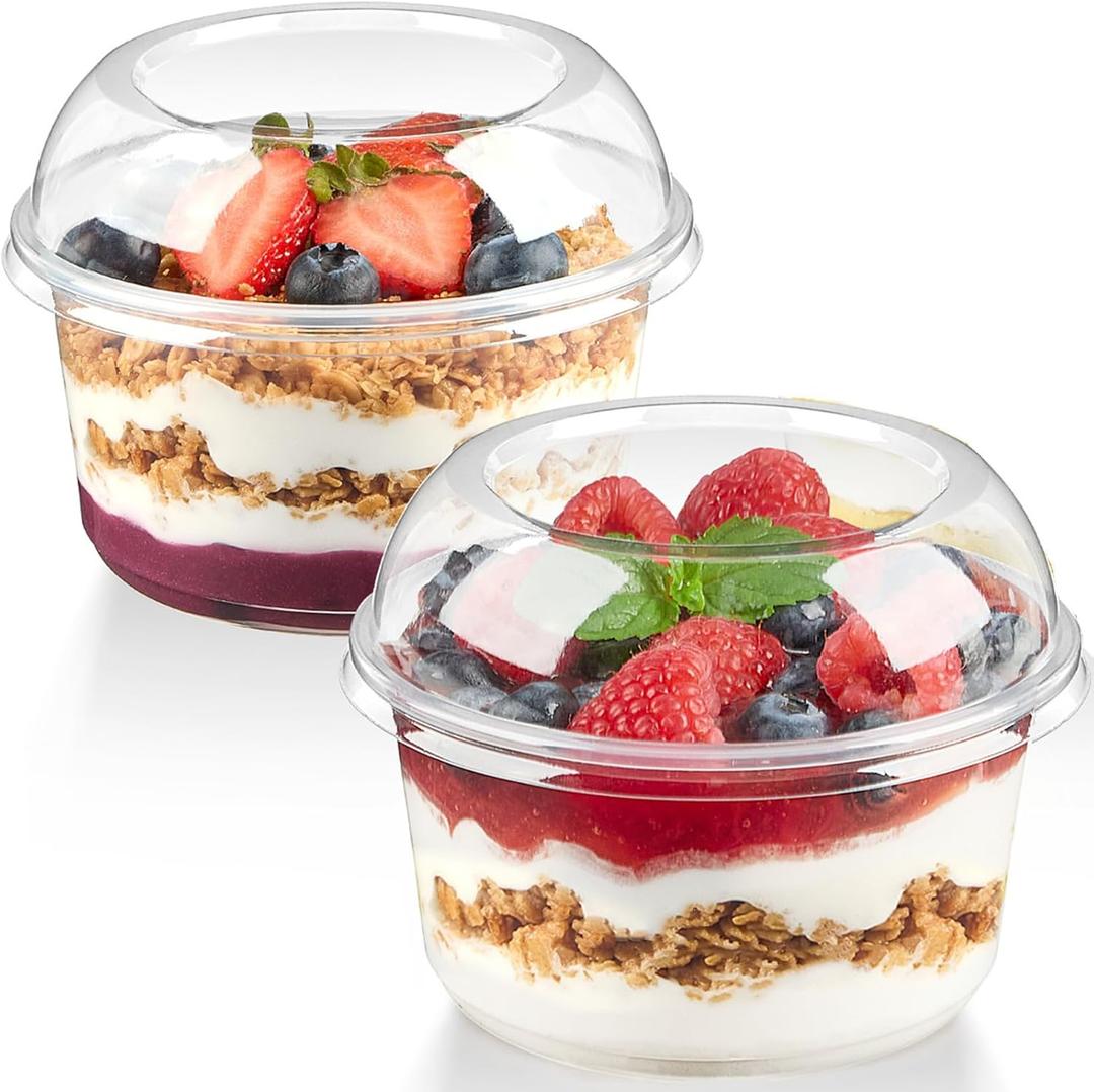 50 Pack 16 oz Plastic Dessert Cups with Lids, Clear Disposable Snack Bowls for Yogurt Parfait, Cake, Fruit, Salad, Acai Bowls