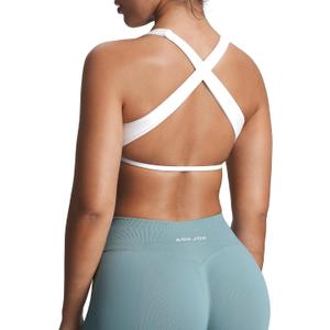 Aoxjox Women's Workout Sports Bras Square Neck Emma Cross Back Fitness Training Gym Bra Yoga Crop Tank (White, S)