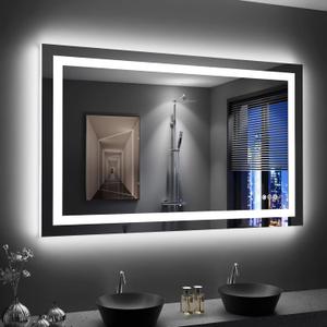 LOAAO 48"X30" LED Bathroom Mirror with Lights, Anti-Fog, Dimmable, Backlit + Front Lit, Lighted Bathroom Vanity Mirror for Wall, Memory Function, Tempered Glass, Shatter-Proof, ETL Listed