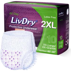 Livdry XXL Adult Diapers Women Overnight, Ultimate Max Absorbency, All Day or Night Protection, Plus Size, XX-Large (10 Count)