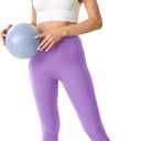 Womens Seamless Leggings 28" Inseam with Pockets Buttery Soft High Waisted Tummy Control Full Length Yoga Pants (Purple, XXL)