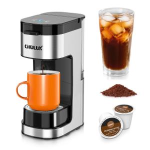 CHULUX SoloBrew Single Serve Coffee Maker, for K Cup and Ground, 3 Brew Sizes with Strong Button & Over Ice Feature, 14oz Removable Reservoir, for Home, Travel, RV, Office and Dorm