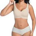 Bras for Women No Underwire Full Coverage Adjustable Bra Comfort Wireless Ribbed Bras 2025 (Beige, XXXL)