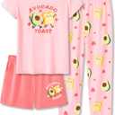 Tebbis Trendy Tie Dye Violet Green Pajamas for Girls 3 Pieces Soft Tee Shorts & Pants PJ Comfy Jammies Set Size 6