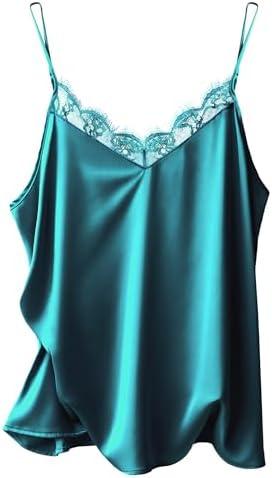 Ekouaer Women's Satin Camisole Lace Silk Satin Pajama Tank Tops V Neck Soft Spaghetti Strap Loose Sleepwear, M
