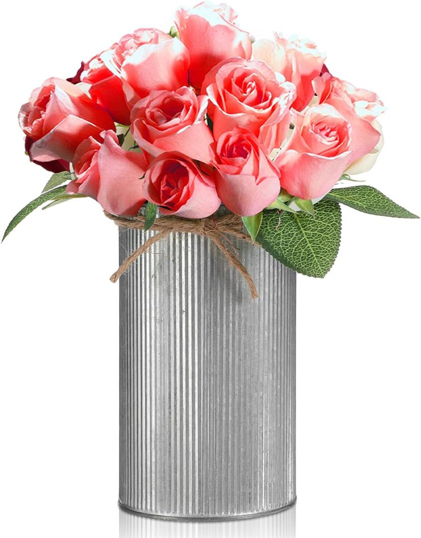 Rustic Vase for Table Centerpieces 5.91 Inch Flower High Vase with Twine Bow Vintage Farmhouse Decor for Wedding Reception Dining Baby Shower Home Galvanized Metal Buckets(Iron Color, 24 Pcs)