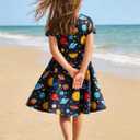 RAISEVERN Little Girls Dress Short Sleeve Casual Kids Summer Sundress for 2-9 Years (4-5T, Universe 1)