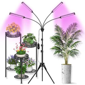 Grow Lights for Indoor Plants 4 Heads, Full Spectrum Plant Lights for Indoor Growing with Tripod Stand, Auto On/Off Timing 3/6/9/12/15/18H, LED Grow Lights for Indoor Plants. (4 Wide Heads)