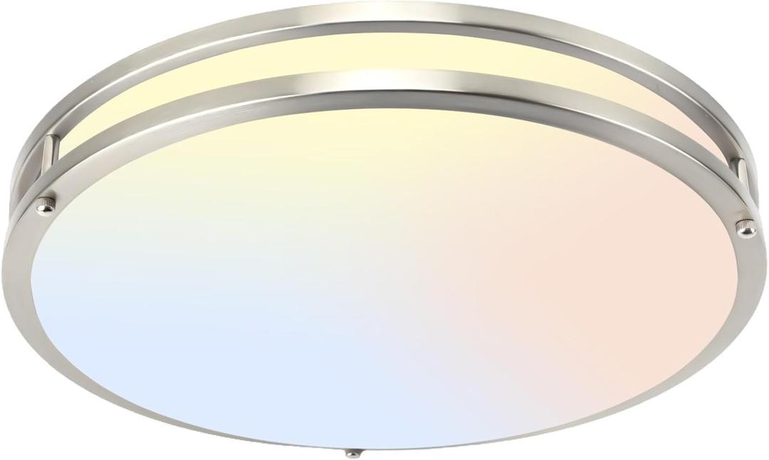16Inch Flush Mount LED Ceiling Light Fixtures, 5CCT Adjustable 2700K 3000K 4000K 5000K 6500K, Dimmable Close to Ceiling Light for Kitchen, Bathroom, Kitchen, Bedroom, Brushed Nickel, 1 Pack