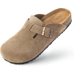Womens Genuine Suede Clogs for Women Slip-On Buckle Slides Women's Mules & Clogs Natural Rubber Cork Footbed Sandals Potato Shoes with Arch Support (8.5, Taupe)