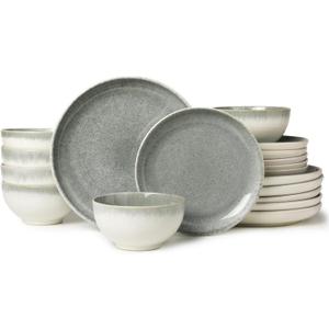 Ceramic Dinnerware Sets for 6, 18 Pieces Stoneware Plates and Bowls Sets, Chip and Stain Resistant Modern Dishes, Dishwasher & Microwave Safe Dinner Set, Gradient Green