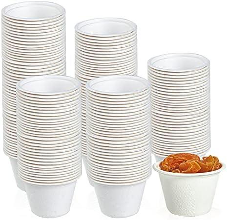 ECOLipak 200 Pack 4 oz Compostable Portion Cups, 100% Biodegradable Souffle Cups, Disposable Paper Cups for Condiment Samples