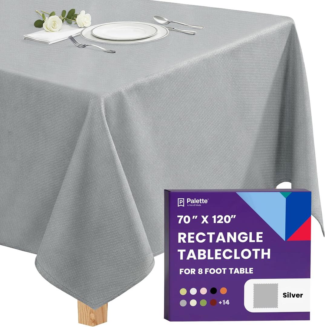 Gee Di Moda Rectangle Tablecloth - 70 x 120 Inch Silver Table Cloth for 6 or 8 Foot Rectangle Tables - Heavy Duty Washable Fabric - for Holiday Party, Dinner, Weddings, Baby Shower & Events