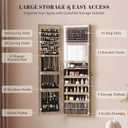 Vlsrka 47.2 Inch Full Length Mirror with Storage, Wall Mount Mirror Jewelry Cabinet, Over The Door Hanging Jewelry Armoire Organizer, Built-in Light, 4 Drawers, 5 Shelves, Christmas Gift (Wood)