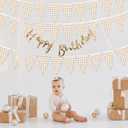 Gilprop 49.2 Ft / 60 Pieces Light Brown Plaid Party Decorations Pennant Banner Triangle Flags Garland Bunting Banner for Birthday Gender Reveal Wedding Baby Shower Decor Supplies