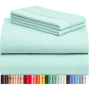LuxClub 4 PC Sheet Set Bed Sheets Deep Pockets 16" Eco Friendly Wrinkle Free Cooling Machine Washable Hotel Bedding Silky Soft - Aquamarine Queen