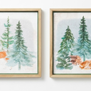 2PCS Vintage Forest Deer Framed Wall Art Set Rustic Farmhouse Artwork Prints Wall Decor for Home Bedroom Living Room 16.5x16.5 Inch