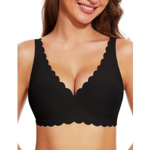 Gailife Wireless Bras for Women No Underwire Comfortable Seamless Bralettes with Support Everyday Cute Floral Plunge Bra (Small, Black)