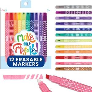 Ooly Make No Mistake Erasable Markers, 12 Stress and Mess Free Marker Pack You Can Erase, Drawing & Coloring Pens for Kids and Adults, Colorful Supplies for Any Arts & Crafts