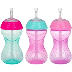 Nuby 3 Piece No-Spill Easy Grip Cup with Flex Straw, Clik It Lock Feature, Girl, 10 Ounce (Pink, Magenta & Aqua) Nuby 3 Piece No-Spill Easy Grip Cup with Flex Straw, Clik It Lock Feature, Girl, 10 Ounce (Pink, Magenta & Aqua)