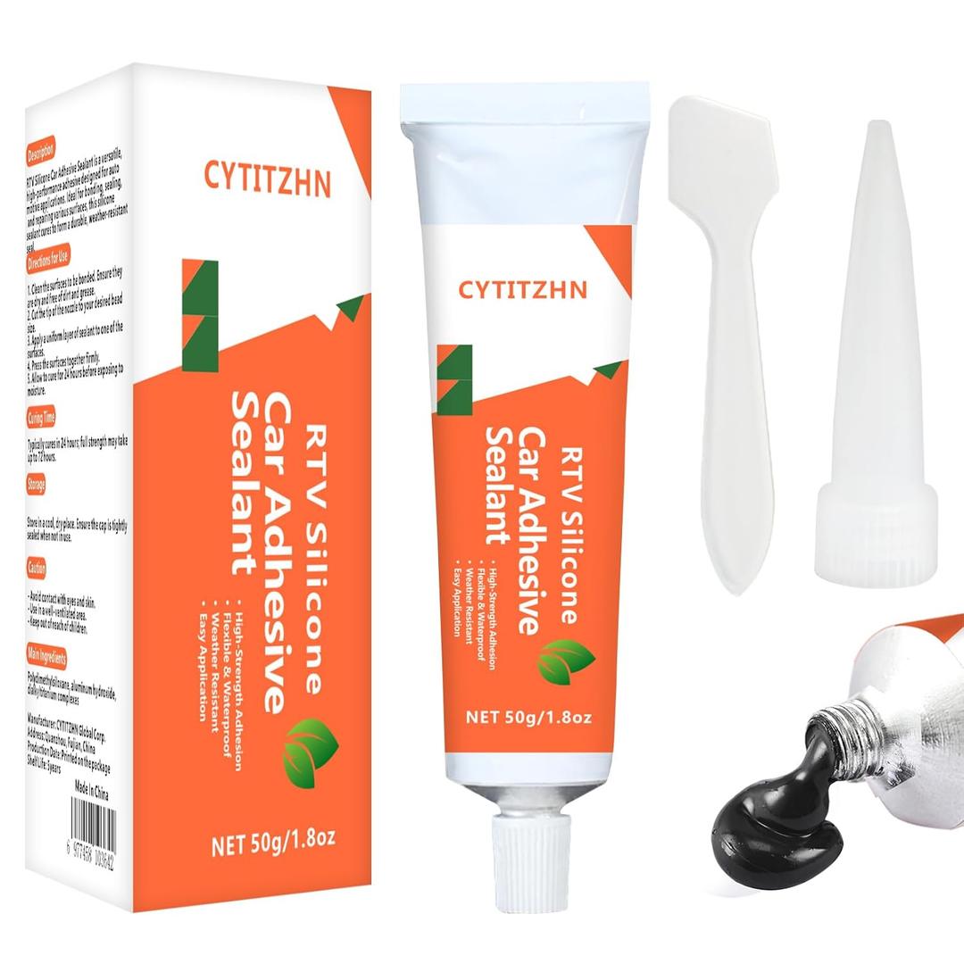 RTV Silicone Sealant Adhesive, 100% Waterproof Silicone Caulk, Strong Adhesion, Shrink & Crack Resistant, All-Purpose Caulk for Car, Kitchen, Bathroom, Window & Door Sealing  3.4 Fl. Oz (Black)