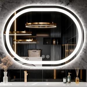 Hiefcce 48"x36" Oval LED Mirror for Bathroom,Lighted Bathroom Vanity Mirror with Lights - Anti-Fog,Front Light and Backlit, Dimmable, 3 Colors,Mirror with Touch Sensor,Espejos para Baños