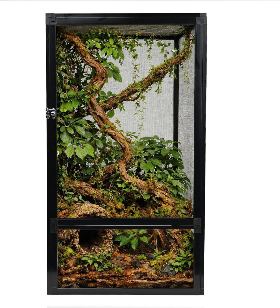 45 Gallon Reptile Enclosure 32"x18"x18" Mesh Chameleon Cage,Superior Ventilation Vertical Screen Tank for Chameleon,Crested Geckos,Leopard Geckos,Bearded Dragon,Lizards,Spider,Butterfly