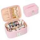 OCHEAL Makeup Bag for Women, Monogram Cosmetic Bag with Brush Holder, Pink Travel Makeup Case Beauty Toiletry Bag Organizer Personalized Gifts for Girls Bridesmaid, Sister, Wife, Friends Initial K