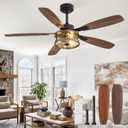 Fanbulous Farmhouse Ceiling Fan with Light and Remote, 52" Black Rustic Flush Mount Ceiling Fans for Bedroom Living Room, Industrial Caged Ceiling Fan for 6 Speed Reversible Motor, 5 Dual Blades