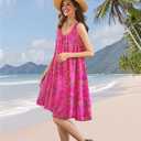 YESNO Summer Dresses for Women Casual Boho Floral Sundresses Sleeveless Scoop Neck Beach Tank Dresses EVS (Pink, M)