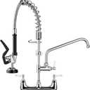 HGN Commercial Kitchen Sink Faucet 25 Inches Height Center Brass Constructed Wall Mounted with Coilded Spring Pull Down Sprayer, 12 Inches Spout