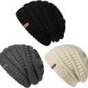 FURTALK Winter Slouchy Beanie Hat for Women Warm Cable Knit Strench Skull Cap (Black+grey+beige)