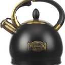 3Quart Whistling Tea Kettle Classic Teapot Stainless Steel Teakettle with Cool Grip for Stovetop (Black)