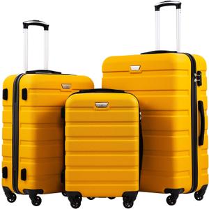 Coolife Luggage 3 Piece Set Suitcase Spinner Hardshell Lightweight TSA Lock (yellow, 3 piece set(20in24in28in))