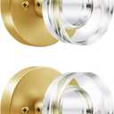 2 Pack Gold Glass Dummy Door Knob Satin Brass Crystal Dummy Door Knobs Interior, Round Modern Door Knob Brushed Gold Dummy Door Handle Interior for Hall Pantry Closet Door Knobs