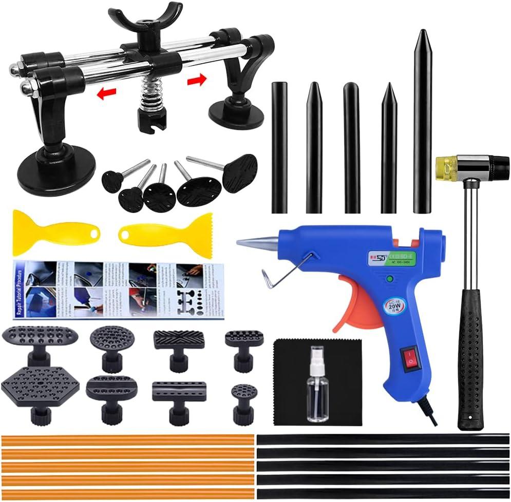 Car Dent Removal Kit, 35PCS Dent Puller, Paintless Dent Repair Kit with Double Pole Bridge Dent Puller for Auto Dent Removal, Minor dents, Door Dings and Hail Damage 