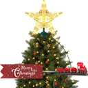 Santa Express Rotating Christmas Tree Topper Animated Christmas Star Train Set with Banner, LED Lighted 3D Pentagram Tree Topper for Xmas Decorations