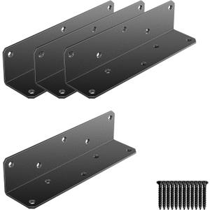8" x 2" x 2" L Brackets Heavy Duty, Large Iron Corner Bracket Metal Joint, Thickness 3mm Including Screws, for Wooden Bookshelf Furniture Cabinet (Black-4PCS)