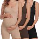 3 Pcs Maternity Rompers for Women Pregnancy Cotton Bodysuit Ribbed Shorts Jumpsuit Shapewear Workout Tank Tops (M)